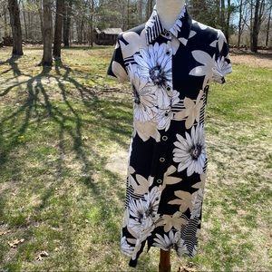 PETER ELLIOT SHIRT DRESS BLACK TAN FLORAL Italy size 44 US 8